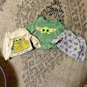 SOLD. Set of 3 gender neutral baby yoda onesies.